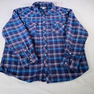 Duke Haband Men's XL Blue Plaid Flannel Western Snap Button Shirt‎